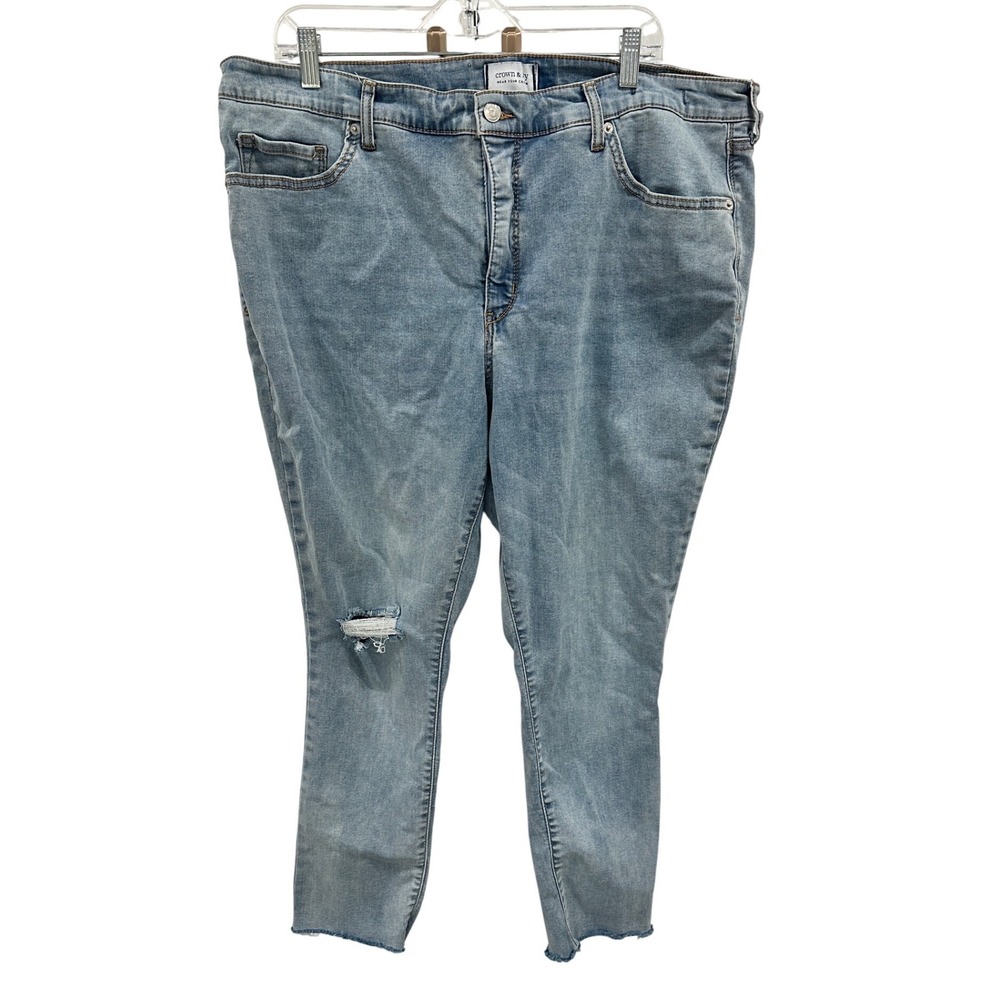 Crown & Ivy High Rise Skinny Crop Jeans Distressed‎ Frayed Hem Women 18W